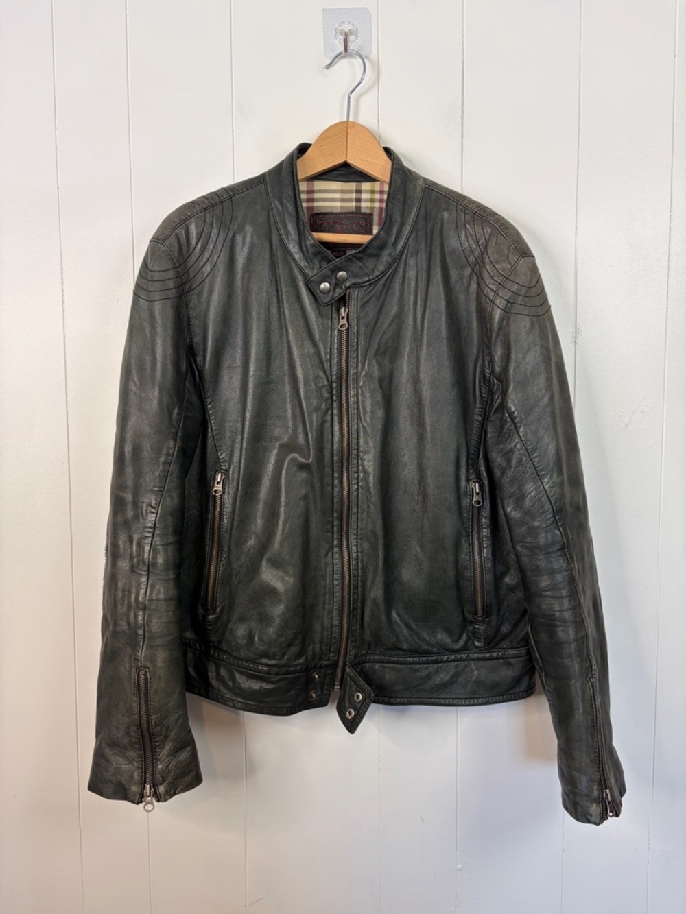 TRS by Torras Men’s Moto Bomber Soft Leather Jacket Gray SIZE USA size 42 Large